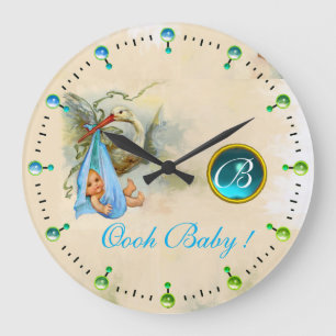 RELOJ REDONDO GRANDE HISTORIAL BEBÉ CHICO DUCHA AZUL GEMSTONE MONOGRAM