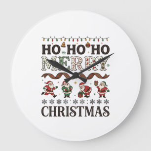 Reloj Redondo Grande Ho Feliz Navidad Cintas de Cuadros de Papá Noel