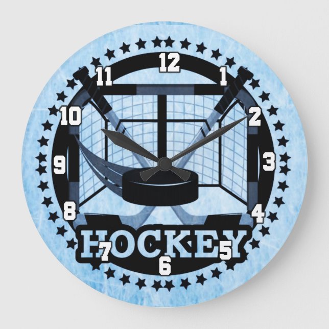 Reloj Redondo Grande Hockey sobre hielo azul (Anverso)