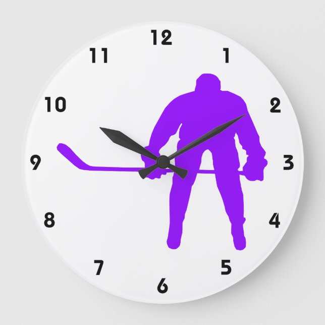 Reloj Redondo Grande Hockey violeta sobre hielo púrpura (Anverso)