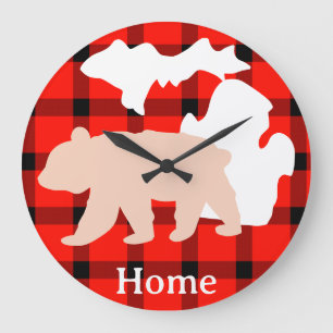 Reloj Redondo Grande Hogar de oso de Michigan en cuadros de búfalo