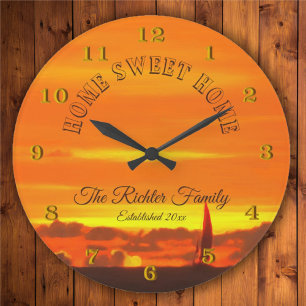 Reloj Redondo Grande Hogar Dulce Hogar Familia Velero Atardecer 1300