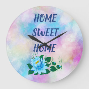 Reloj Redondo Grande Hogar dulce hogar hermosa flor azul acuática