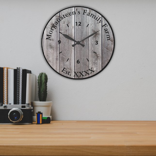 Reloj Redondo Grande Hogar Familiar de Madera de Granero Gris Rústico E (Subido por el creador)