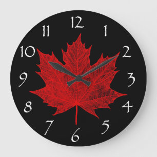 Reloj Redondo Grande Hoja de arce roja canadiense/rojo y negro