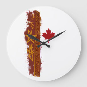 Reloj Redondo Grande Hoja de Arce Roja Rústica Franja Grunge Estrella D