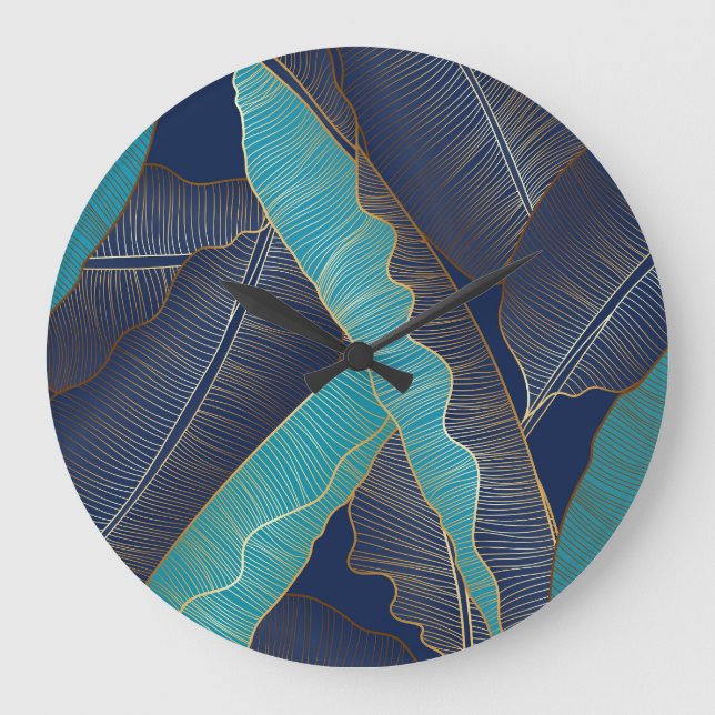 Reloj Redondo Grande Hoja de Banana Dorada: Patrón de Lujo. (Anverso)
