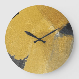 Reloj Redondo Grande Hoja de oro, diseño negro abstracto