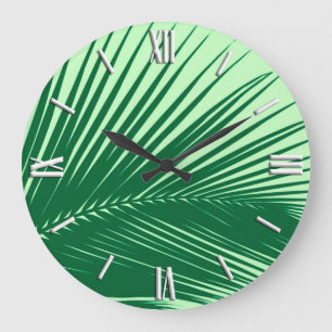 Reloj Redondo Grande Hoja de palma - verde esmeralda y lima