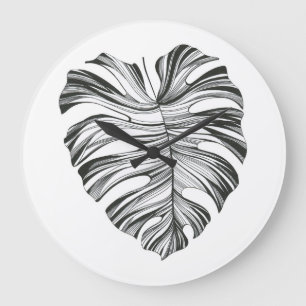 Reloj Redondo Grande Hoja Monstera: Elemento Natural Tropical.