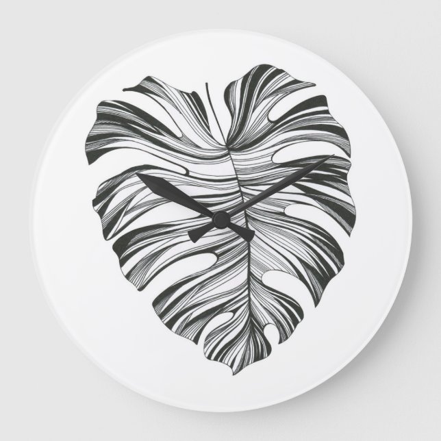 Reloj Redondo Grande Hoja Monstera: Elemento Natural Tropical. (Anverso)