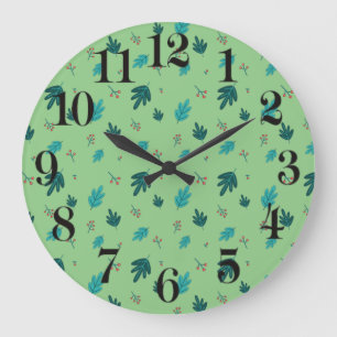 Reloj Redondo Grande Hojas de árbol evergreen y fresas rojas