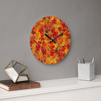 Reloj Redondo Grande Hojas de Arce Otoñales Brillantes