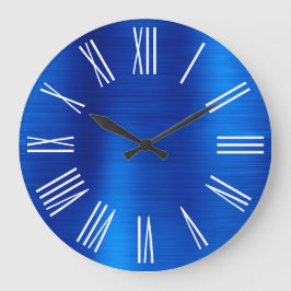 Reloj Redondo Grande Hojas de Azul Real con Números Romanos Blancos