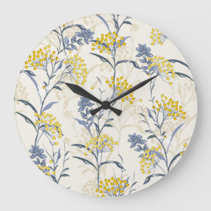 Reloj Redondo Grande Hojas de bayas amarillas otoñales, sin costuras co