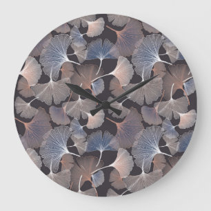 Reloj Redondo Grande Hojas de Ginkgo: elegante patrón natural.