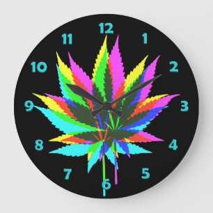 Reloj Redondo Grande Hojas de la planta silvestre - neón coloreado +