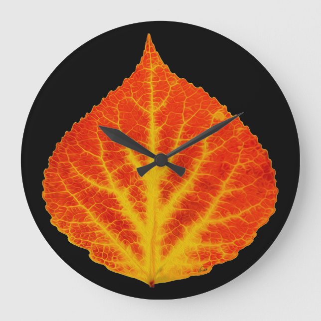 Reloj Redondo Grande Hojas de lápiz rojo y amarillo #10 (Anverso)