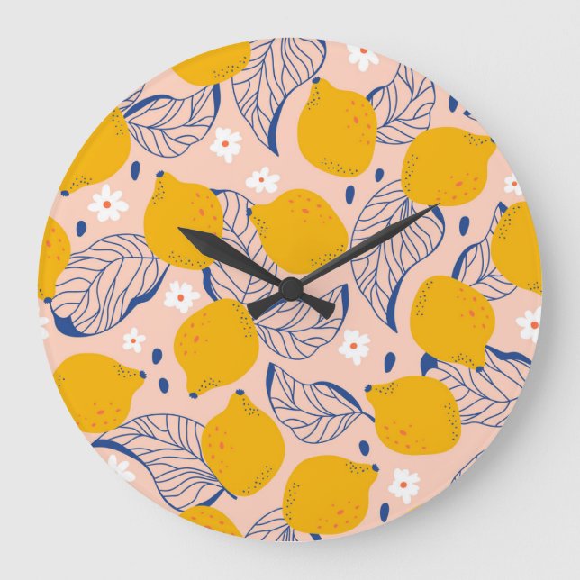 Reloj Redondo Grande Hojas de limón: sin foco rosado. (Anverso)