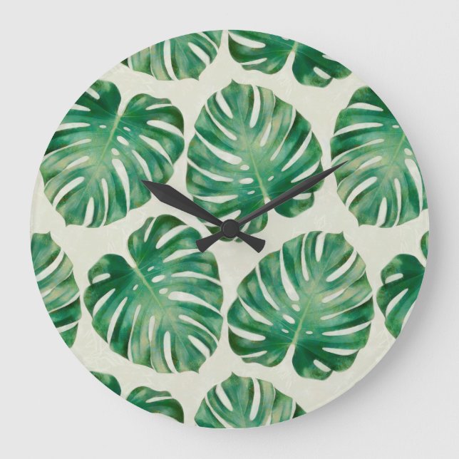 Reloj Redondo Grande Hojas de monstera (Anverso)