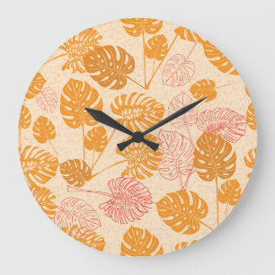 Reloj Redondo Grande Hojas de monstera: silueta tropical sin soldadura