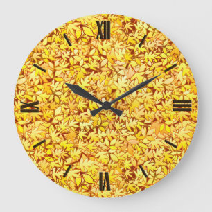 Reloj Redondo Grande Hojas de otoño, amarillo dorado