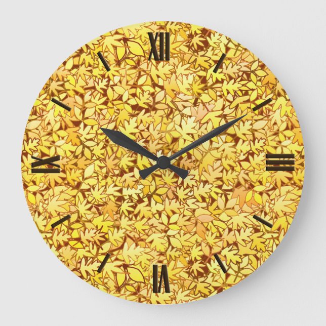 Reloj Redondo Grande Hojas de otoño, amarillo dorado (Anverso)