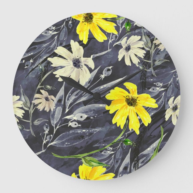 Reloj Redondo Grande Hojas de otoño, bayas: patrón de acuarela. (Anverso)