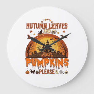 Reloj Redondo Grande Hojas de Otoño Calabazas Por Favor Halloween Casa 