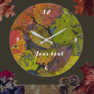 Reloj Redondo Grande Hojas de otoño coloridas después de la lluvia