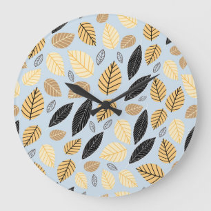 Reloj Redondo Grande Hojas de otoño: fondo azul sin foco