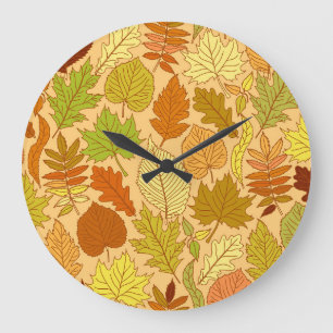 Reloj Redondo Grande Hojas de otoño: impresión de tela sin costura