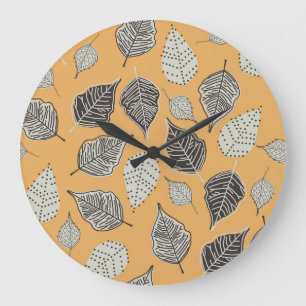 Reloj Redondo Grande Hojas de otoño, patrón de cosecha sin costura.