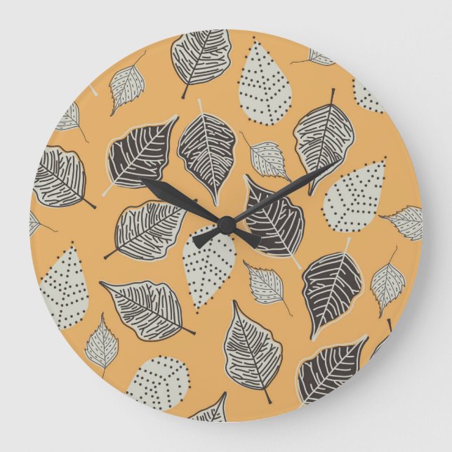 Reloj Redondo Grande Hojas de otoño, patrón de cosecha sin costura. (Anverso)
