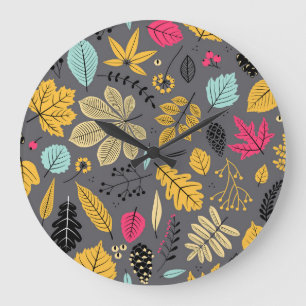 Reloj Redondo Grande Hojas de otoño: patrón oscuro sin foco