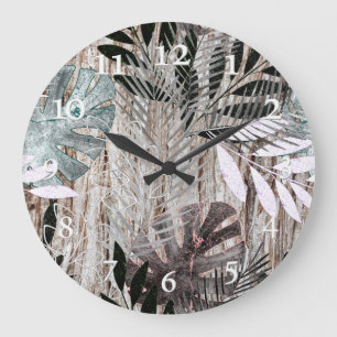 Reloj Redondo Grande Hojas de palmera, árboles, tropicales, botánicos