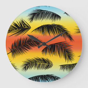 Reloj Redondo Grande Hojas de palmeras: patrón sin costura.