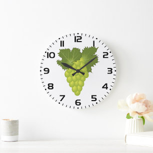 Reloj Redondo Grande Hojas de parra de uvas verdes Fruta fresca