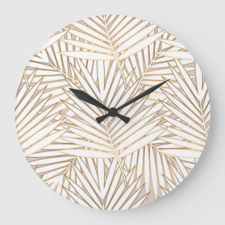 Reloj Redondo Grande Hojas doradas de palma: arte deco.