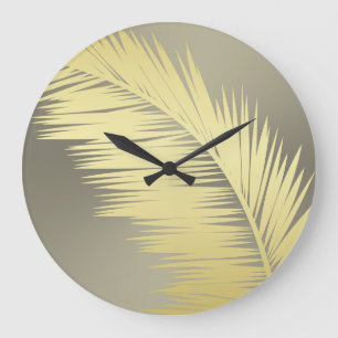 Reloj Redondo Grande Hojas doradas de palma tropical