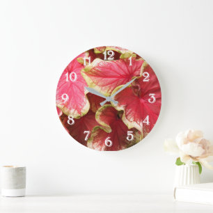 Reloj Redondo Grande Hojas florales de Caladium arrugado rosa