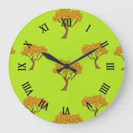 Reloj Redondo Grande Hojas marrones otoñales en verde