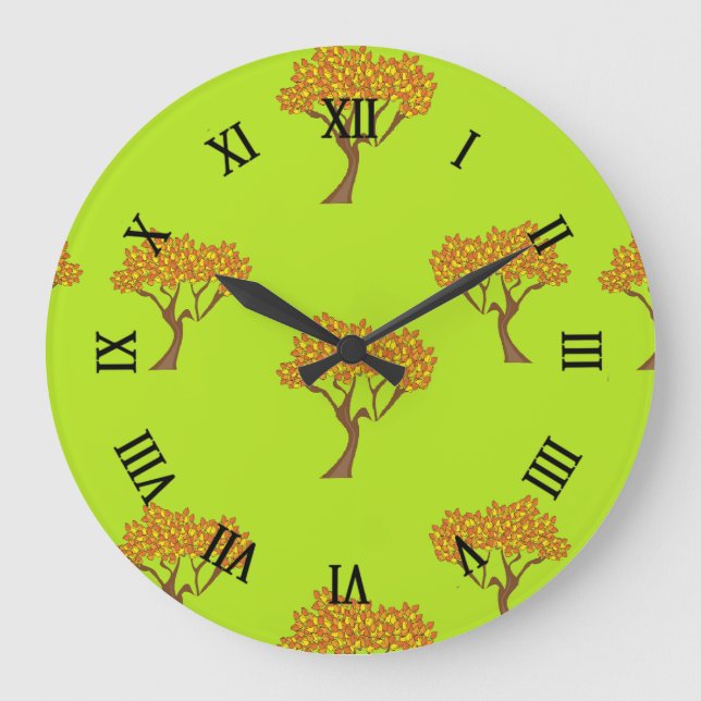 Reloj Redondo Grande Hojas marrones otoñales en verde (Anverso)