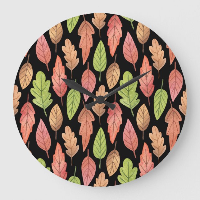 Reloj Redondo Grande Hojas otoñales de acuarela: patrón sin soldadura (Anverso)