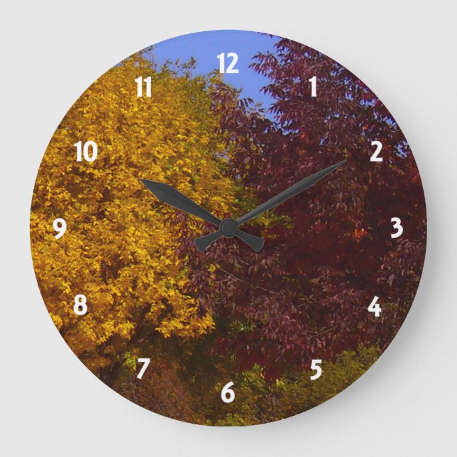 Reloj Redondo Grande Hojas otoñales de amarillo y púrpura, ZSSPG (Anverso)