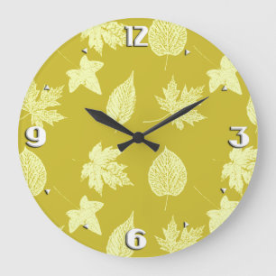 Reloj Redondo Grande Hojas otoñales - mostaza y amarillo claro