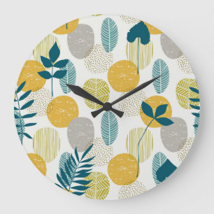 Reloj Redondo Grande Hojas otoñales, patrón vintage sin costuras.