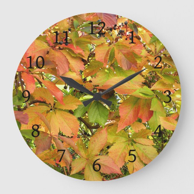 Reloj Redondo Grande Hojas silvestres de vid otoñales (Anverso)