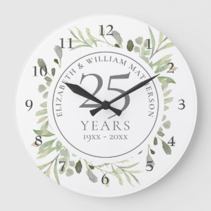 Reloj Redondo Grande Hojas suaves de acuarela 25 aniversario