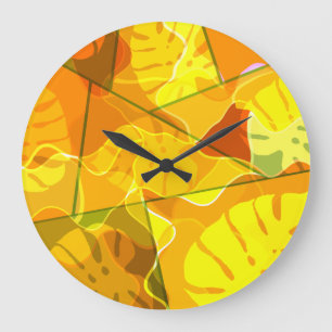 RELOJ REDONDO GRANDE HOJAS TROPICALES ABSTRACTAS